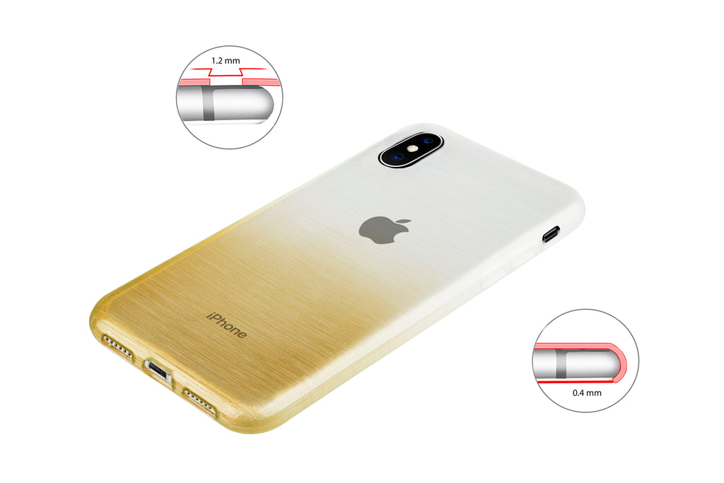 Xcessor Transition Color Flexible TPU Case for Apple iPhone X. With Gradient Silk Thread Texture.Transparent / Gold