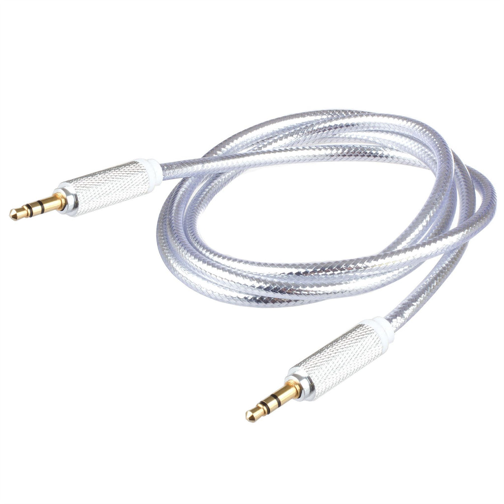 Lilware Braided Nylon Transparent PVC Jacket 1M Aux Audio Cable 3.5mm Jack Male to Male Cord For Multimedia Devices - Silver