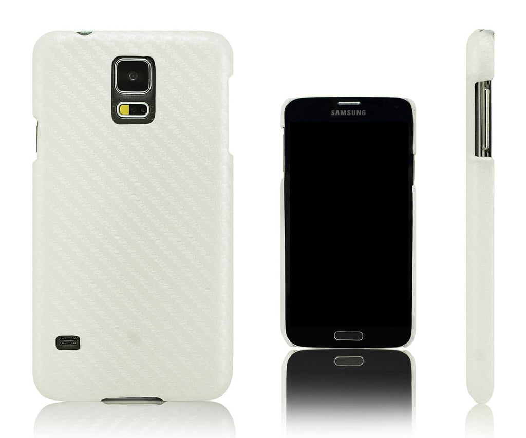 Xcessor Carbon Fibre Effect Hard Plastic Case for Samsung Galaxy S5 i9600 (Compatible with All Samsung Galaxy S5 Models). White