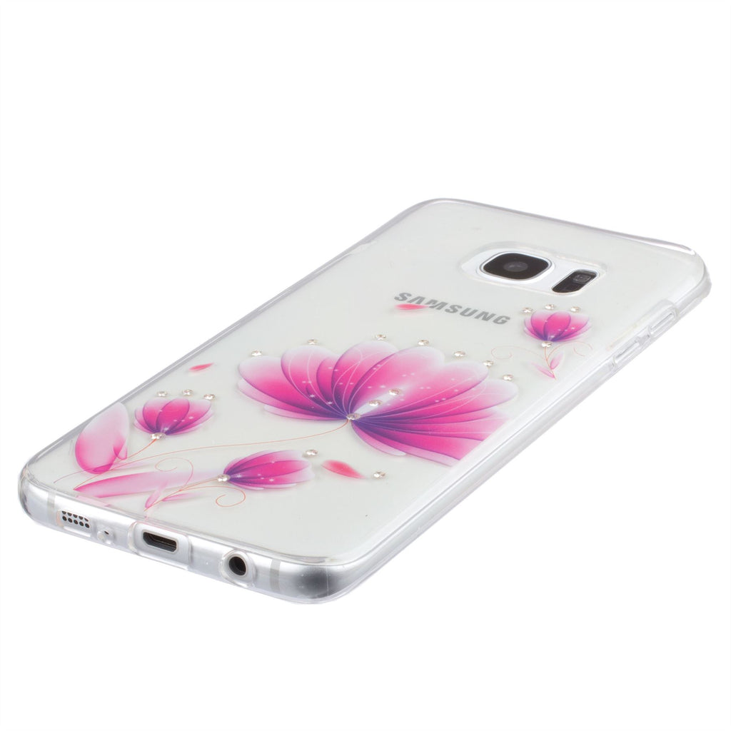 Xcessor Pink Flower Glossy Flexible TPU case for Samsung Galaxy S7 Edge SM-G935.Transparent / Pink