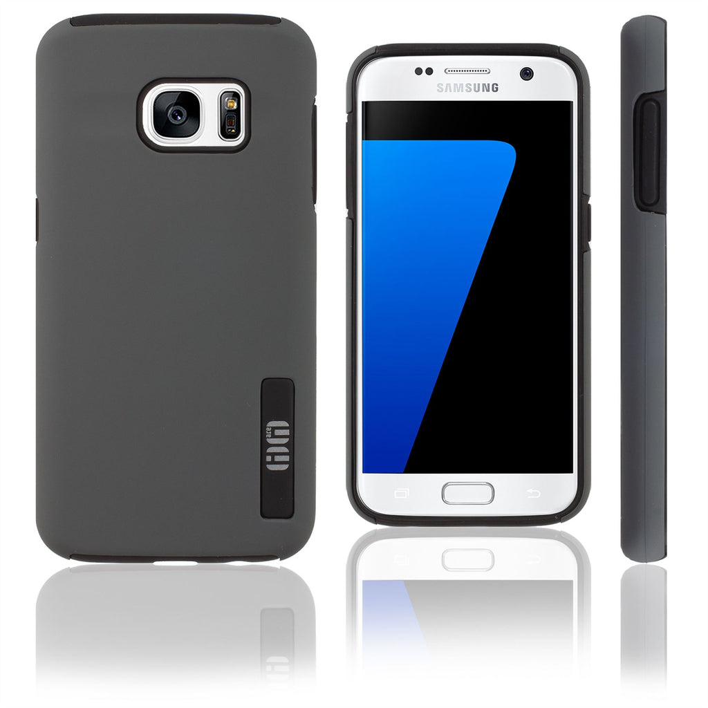 Lilware Smooth Armor Hard Plastic Case for Samsung Galaxy S7. Rugged Dual Layer Protective Cover. Black / Grey