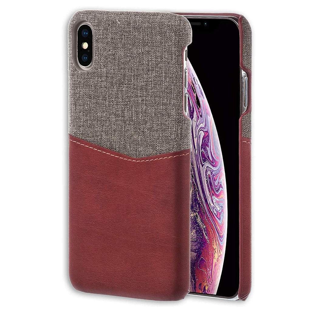 Lilware Card Wallet Plastic Phone Case for Apple iPhone XS Max. Fabric Texture and PU Leather Protective Cover with ID / Credit Card Slot Holder. Red