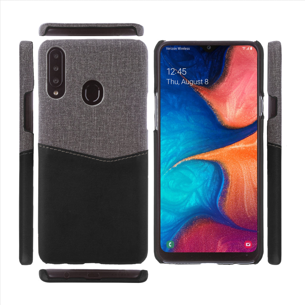 Lilware Card Wallet Kunststoff-Telefonhülle Kompatibel mit Samsung Galaxy A20S. Stofftextur und PU-Leder-Schutzhülle mit Ausweis-/Kreditkartenfach. Schwarz