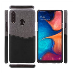 Lilware Card Wallet Plastic Phone Case Compatible with Samsung Galaxy A20S. Fabric Texture and PU Leather Protective Cover with ID / Credit Card Slot Holder. Black