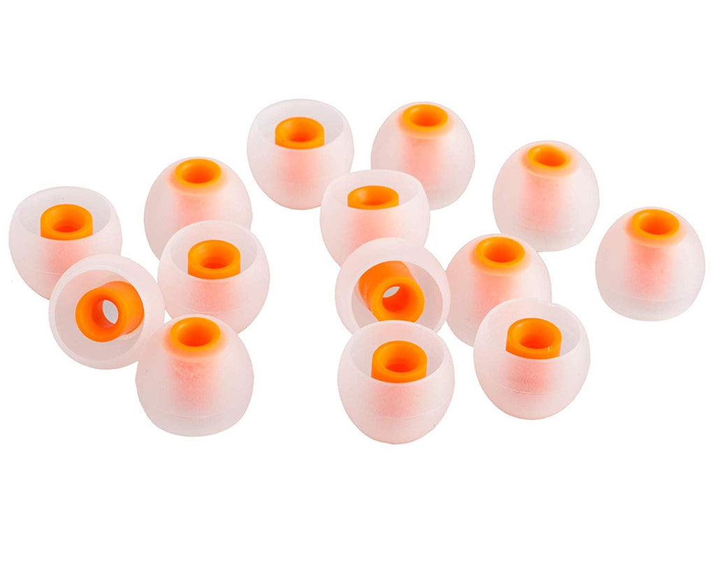 Xcessor (M) 7 Pairs (14 Pieces) of Silicone Replacement In Ear Earphone Medium Size Earbuds. Bicolor. Transparent / Orange