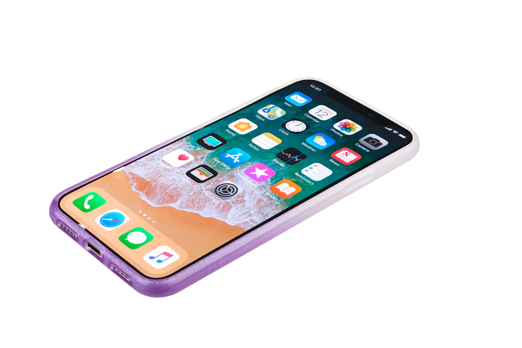 Xcessor Transition Color Flexible TPU Case for Apple iPhone X. With Gradient Silk Thread Texture.Transparent / Purple