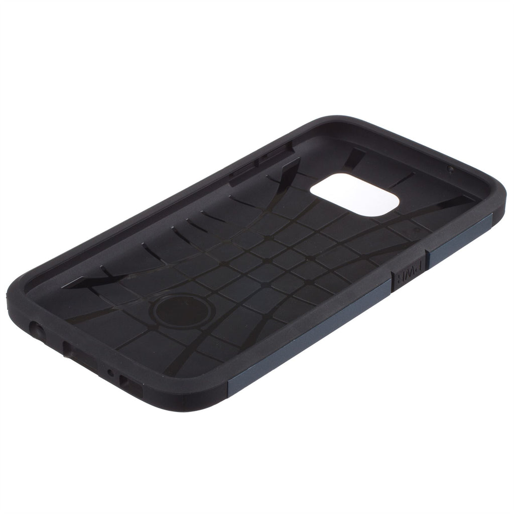 Lilware Angular Armor Hard Plastic Case for Samsung Galaxy S7. Rugged Dual Layer Protective Cover. Black / Dark Blue