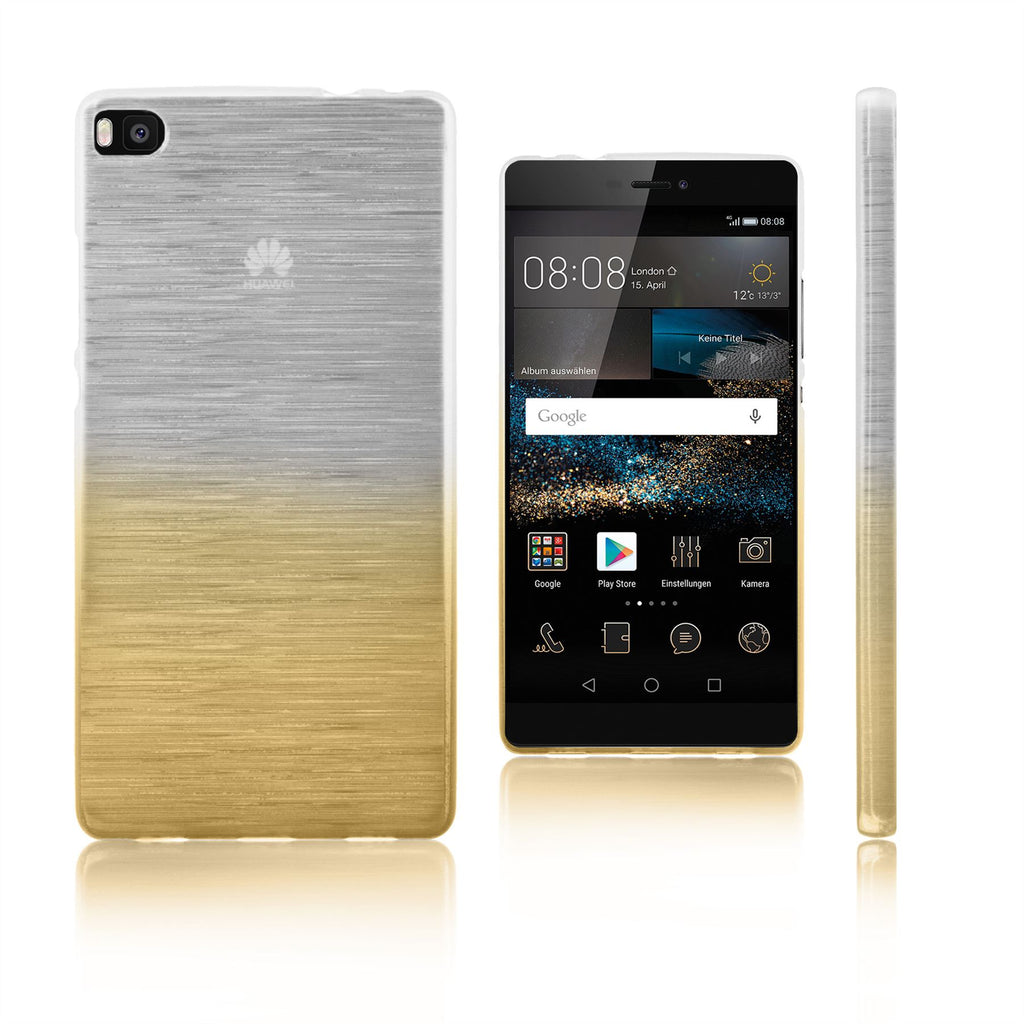 Xcessor Transition Color Flexible TPU Case for Huawei P8. With Gradient Silk Thread Texture. Transparent / Gold
