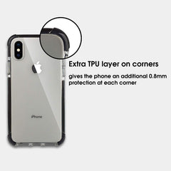 Xcessor Clear Hybrid TPU Phone Case for Apple iPhone X / iPhone XS. With Shock Absorbing Rubber Layer on the Edges and Reinforced Corners. Clear / Black