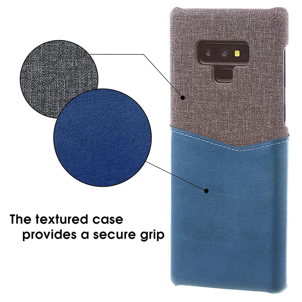 Lilware Card Wallet Plastic Phone Case for Samsung Galaxy Note 9. Fabric Texture and PU Leather Protective Cover with ID / Credit Card Slot Holder. Blue