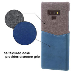 Lilware Card Wallet Kunststoff-Telefonhülle für Samsung Galaxy Note 9. Stofftextur und PU-Leder-Schutzhülle mit Ausweis-/Kreditkartenfach. Blau
