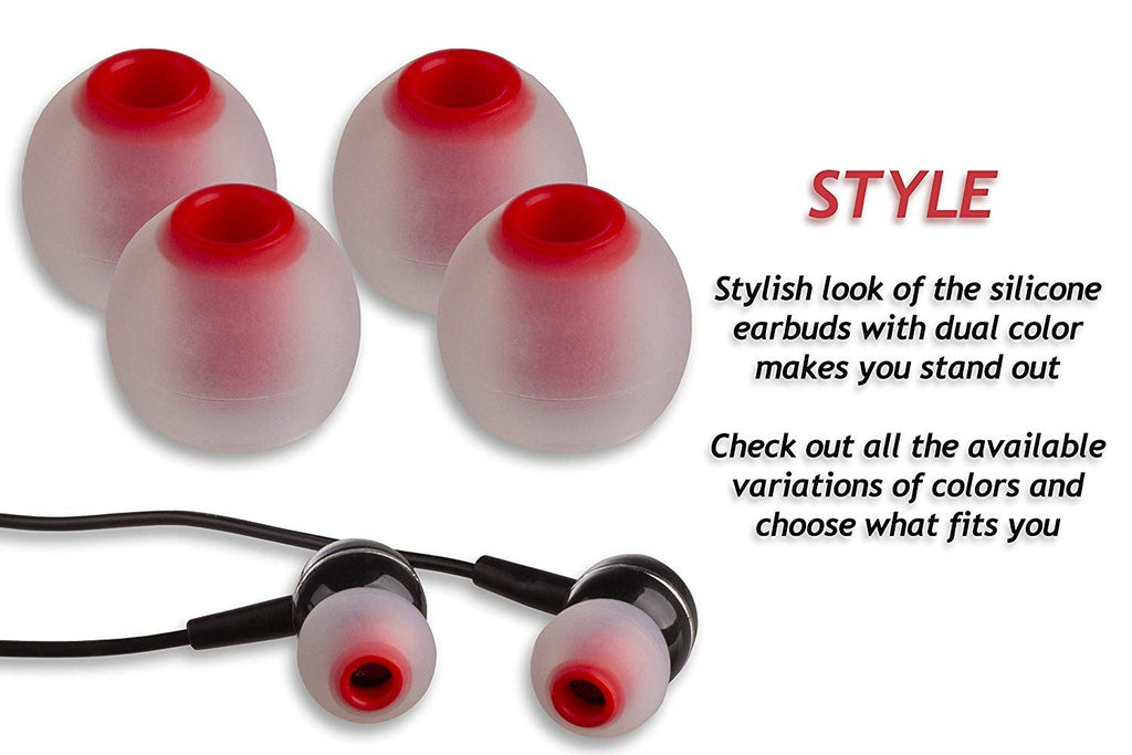 Xcessor (M) 7 Pairs (14 Pieces) of Silicone Replacement In Ear Earphone Medium Size Earbuds. Bicolor. Transparent / Red