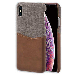 Lilware Card Wallet Plastic Phone Case for Apple iPhone XS. Fabric Texture and PU Leather Protective Cover with ID / Credit Card Slot Holder. Brown