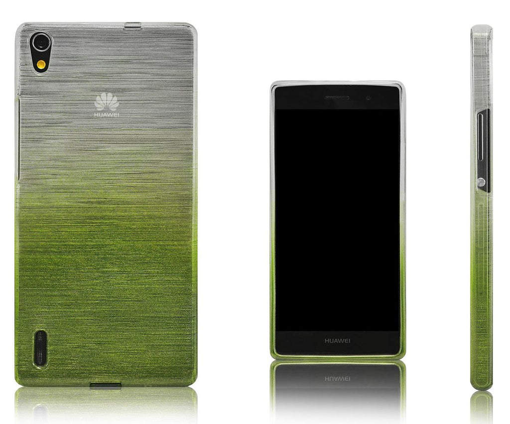 Xcessor Transition Color Flexible TPU Case for Huawei Ascend P7. With Gradient Silk Thread Texture. Transparent / Green