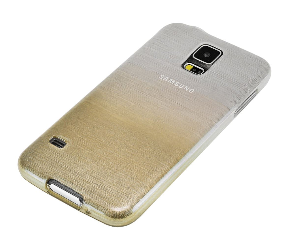Xcessor Transition Color Flexible TPU Case for Samsung Galaxy S5 SM-G900. With Gradient Silk Thread Texture. Transparent / Gold