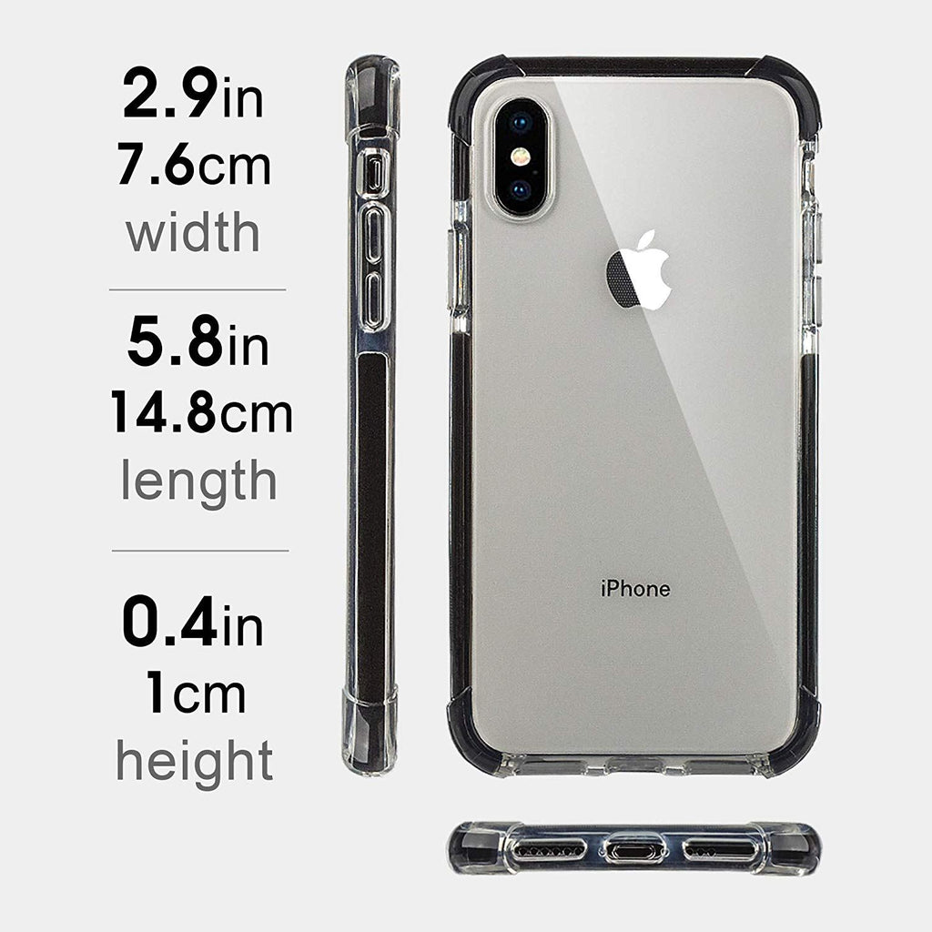 Xcessor Clear Hybrid TPU Phone Case for Apple iPhone X / iPhone XS. With Shock Absorbing Rubber Layer on the Edges and Reinforced Corners. Clear / Black