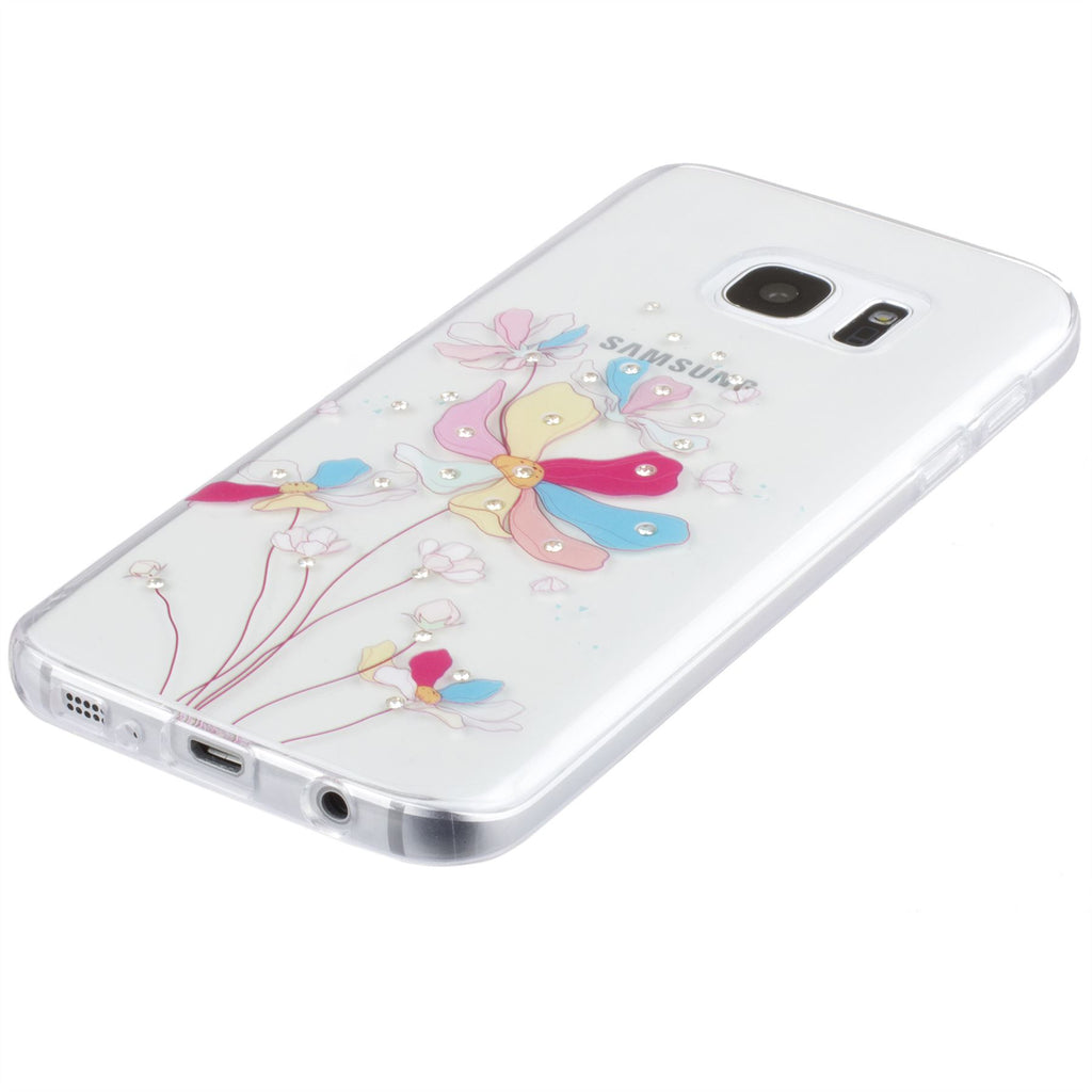 Xcessor Artistic Flower Glossy Flexible TPU case for Samsung Galaxy S7 SM-G930. Transparent / Multicolored