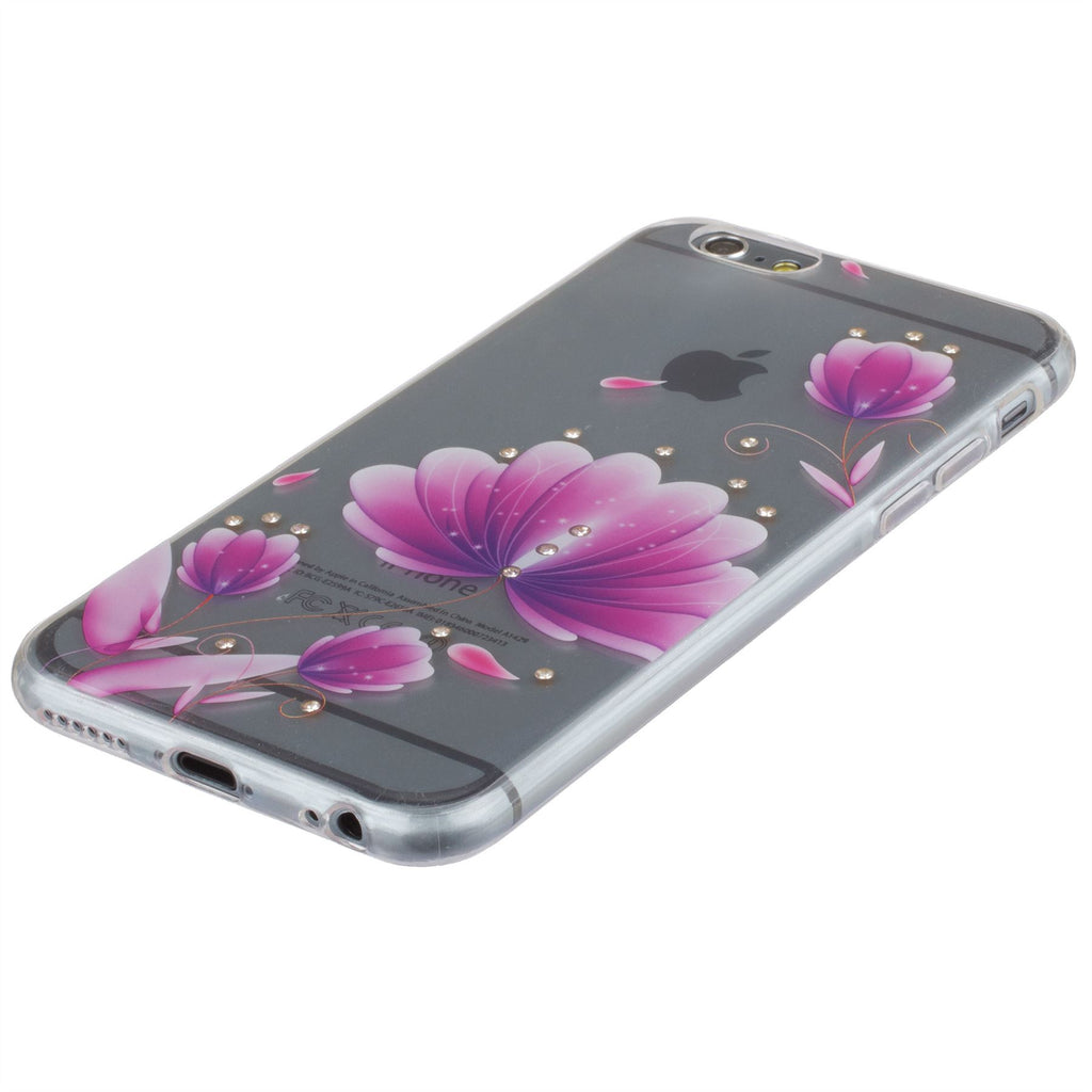 Xcessor Pink Flower Glossy Flexible TPU case for Apple iPhone 6 / 6S. Transparent / Pink