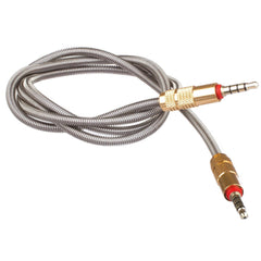 Set of 2 Lilware Metal Braided Audio 3.5mm Cables with Metal Plated Jack - 3.5mm to 3.5 mm Audio AUX Cord - Silver