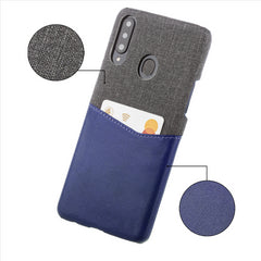 Lilware Card Wallet Plastic Phone Case Compatible with Samsung Galaxy A20S. Fabric Texture and PU Leather Protective Cover with ID / Credit Card Slot Holder. Blue