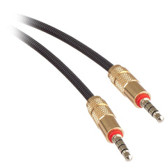 Set of 2 Lilware Metal Braided Audio 3.5mm Cables with Metal Plated Jack - 3.5mm to 3.5 mm Audio AUX Cord - Black