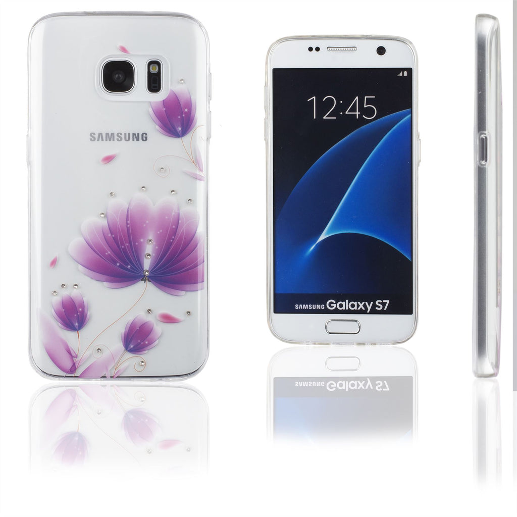 Xcessor Pink Flower Glossy Flexible TPU case for Samsung Galaxy S7 SM-G930. Transparent / Pink