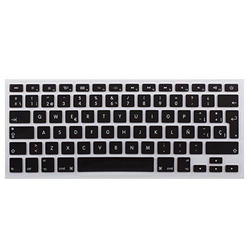 Lilware 2er-Set Silikon-Tastaturabdeckungen für MacBook Air 13/15/17 (Erscheinungsjahr 2012) QWERTY (spanisches Layout) Schwarz/Transparent