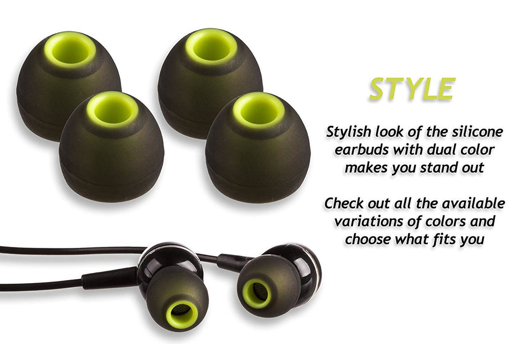 Xcessor (L) 7 Pairs (14 Pieces) of Silicone Replacement In Ear Earphone Large Size Earbuds. Bicolor. Large. Black / Green