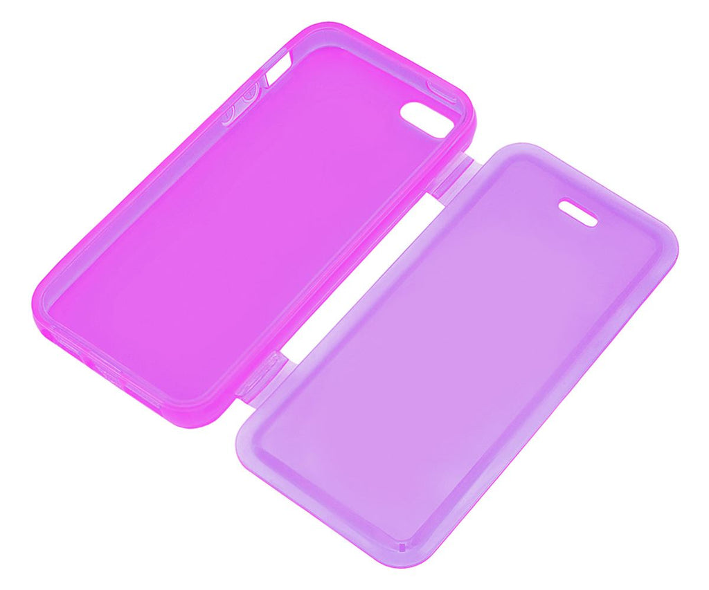 Xcessor Flip Open TPU Gel Case For Apple iPhone 5 and 5S. Back and Front Protection. Purple / Transparent