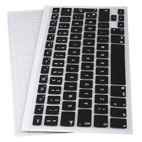 Lilware Set of 2 Silicone Keyboard covers for MacBook Air 13 / 15 / 17 (Release 2012 year) QWERTY (Danish layout) Black/Transparent
