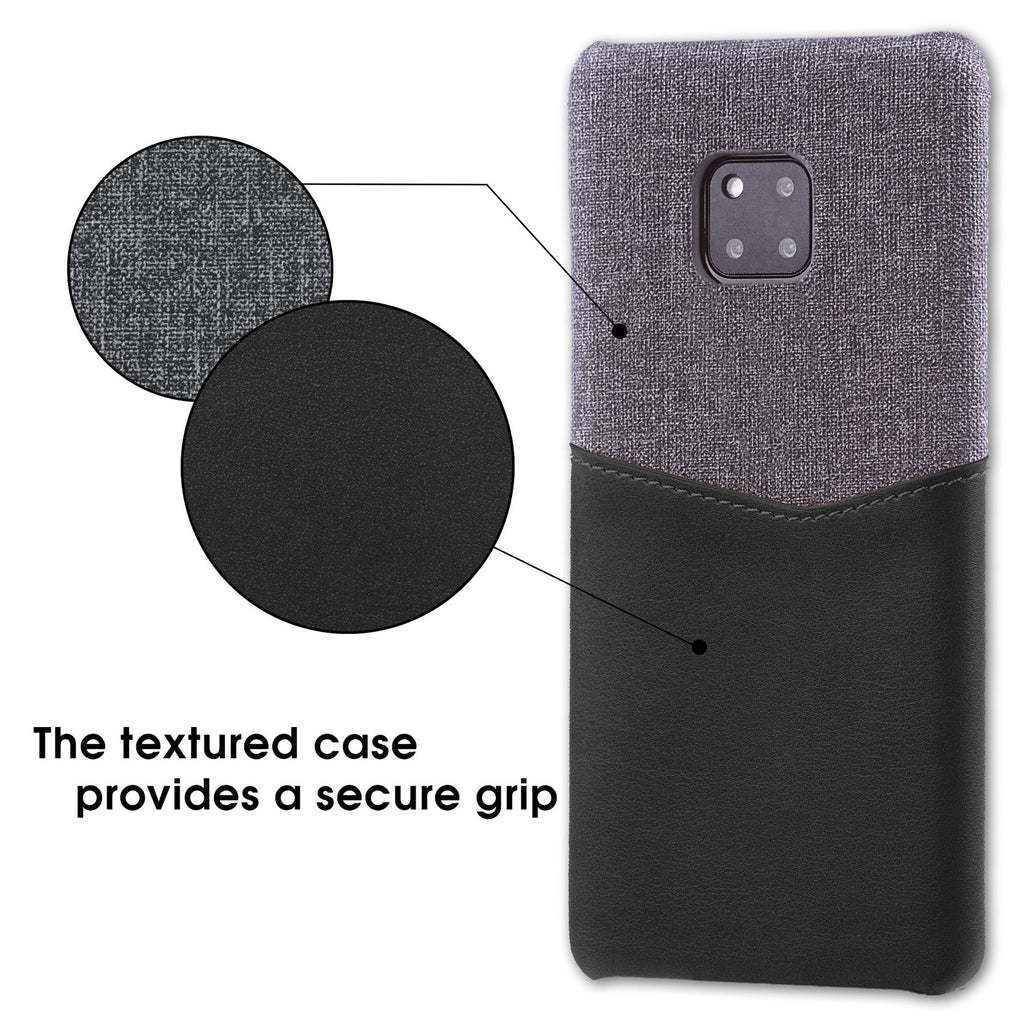 Lilware Card Wallet Kunststoff-Telefonhülle Kompatibel mit Huawei Mate 20 Pro. Stofftextur und PU-Leder-Schutzhülle mit Ausweis-/Kreditkartenfach. Schwarz