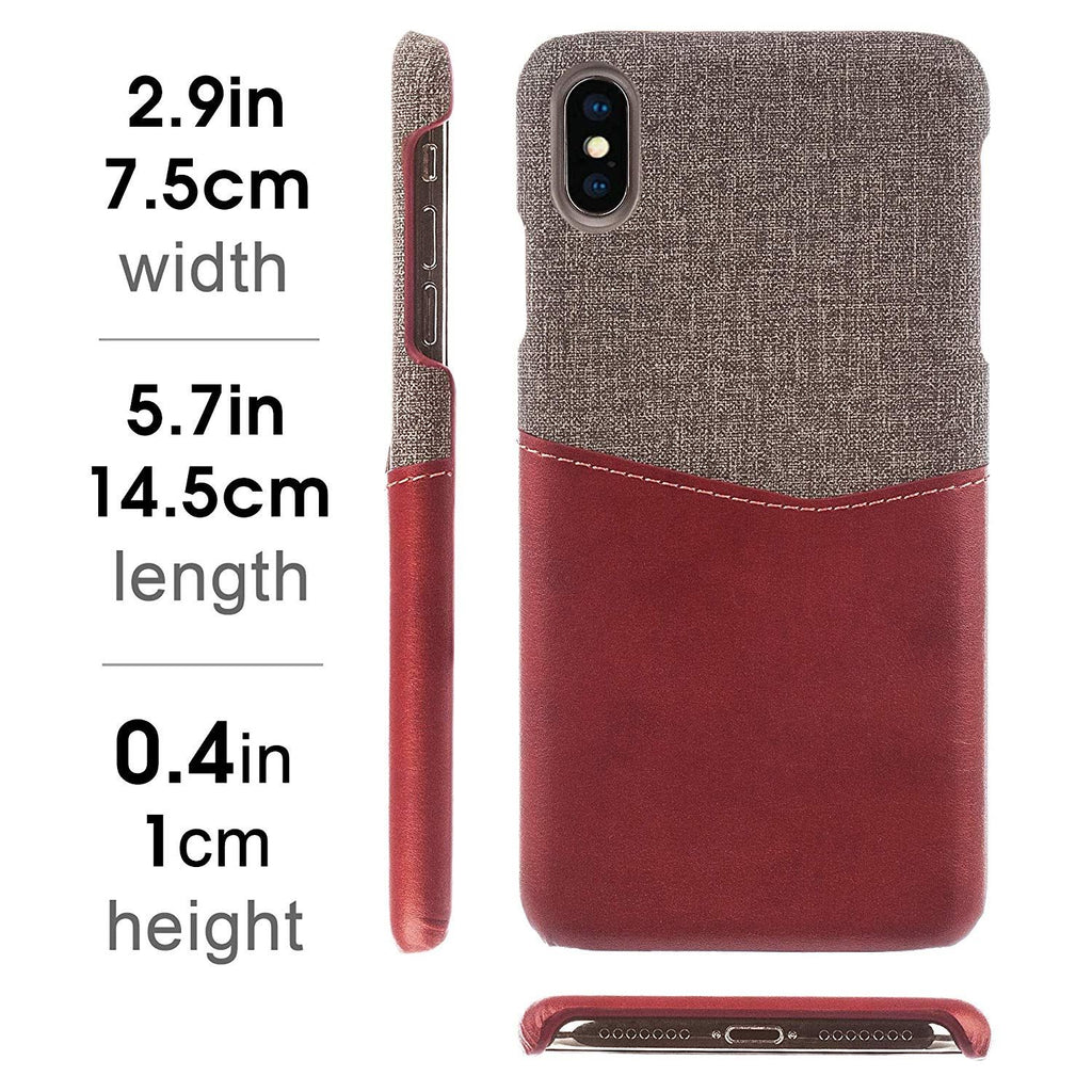 Lilware Card Wallet Plastic Phone Case for Apple iPhone XS. Fabric Texture and PU Leather Protective Cover with ID / Credit Card Slot Holder. Red