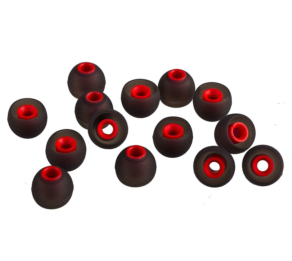 Xcessor (M) 7 Pairs (14 Pieces) of Silicone Replacement In Ear Earphone Medium Size Earbuds. Bicolor. Black / Red