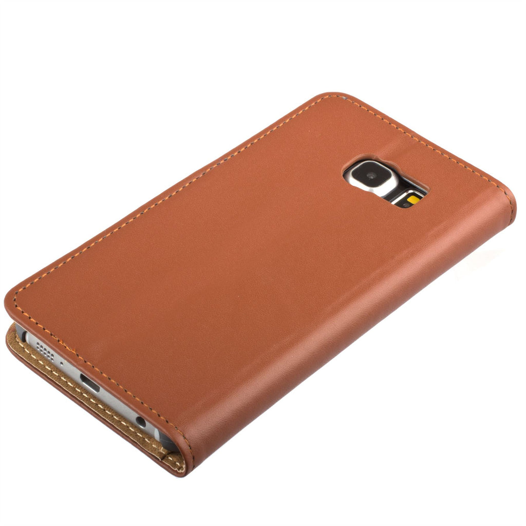 Xcessor Flip Open Leather PU Plastic Case for Samsung Galaxy S6 SM-G920. Wallet Portfolio Stand With Magnetic Close System. Brown