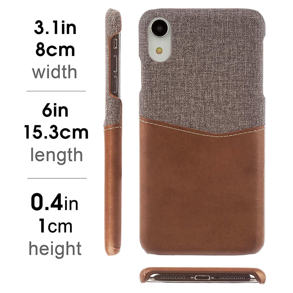 Lilware Card Wallet Plastic Phone Case for Apple iPhone XR. Fabric Texture and PU Leather Protective Cover with ID / Credit Card Slot Holder. Brown