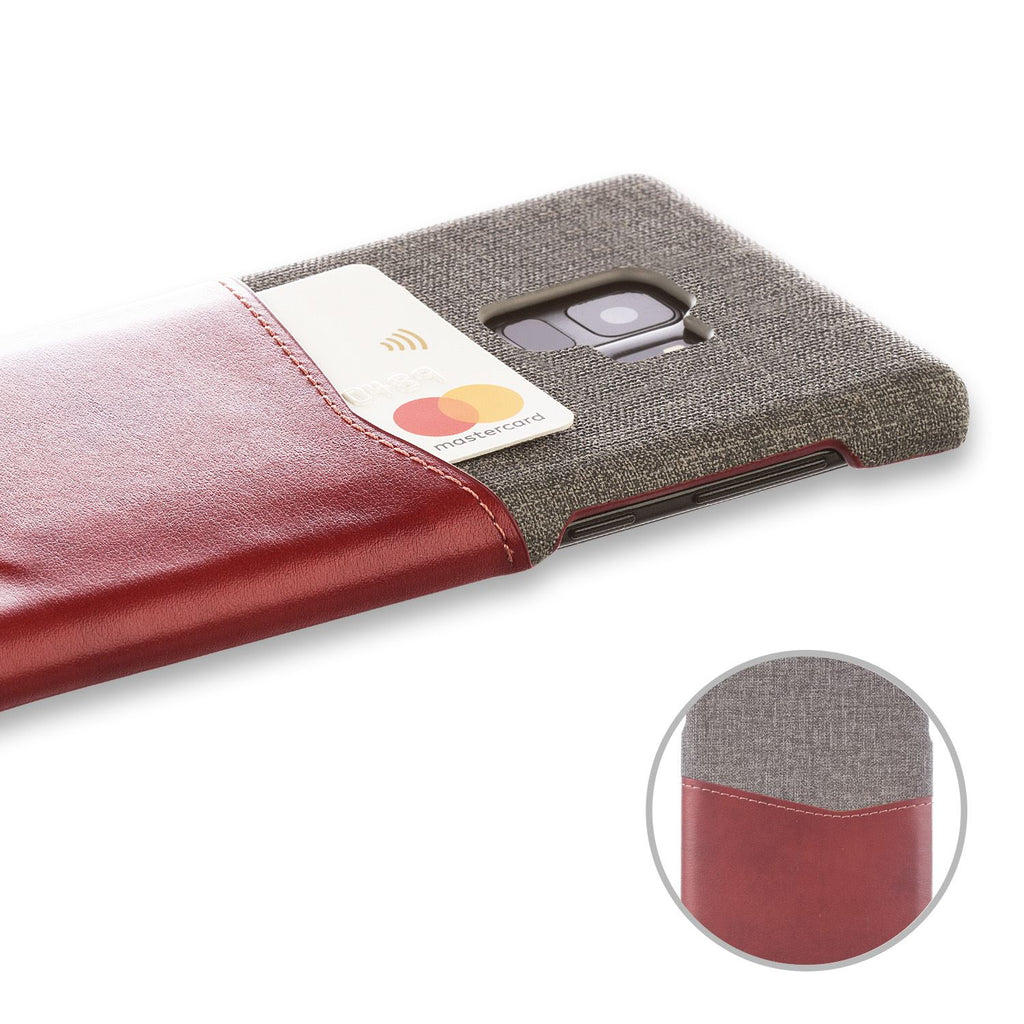 Lilware Card Wallet Kunststoff-Telefonhülle für Samsung Galaxy S9. Stofftextur und PU-Leder-Schutzhülle mit Ausweis-/Kreditkartenfach. Rot