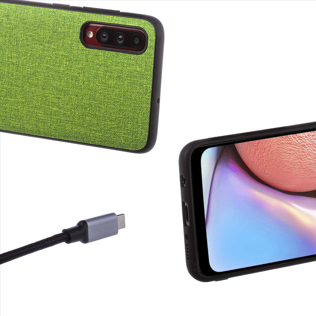 Lilware Canvas-Telefonhülle aus gummierter Kunststoffstruktur für Samsung Galaxy A70/A70S. Grün