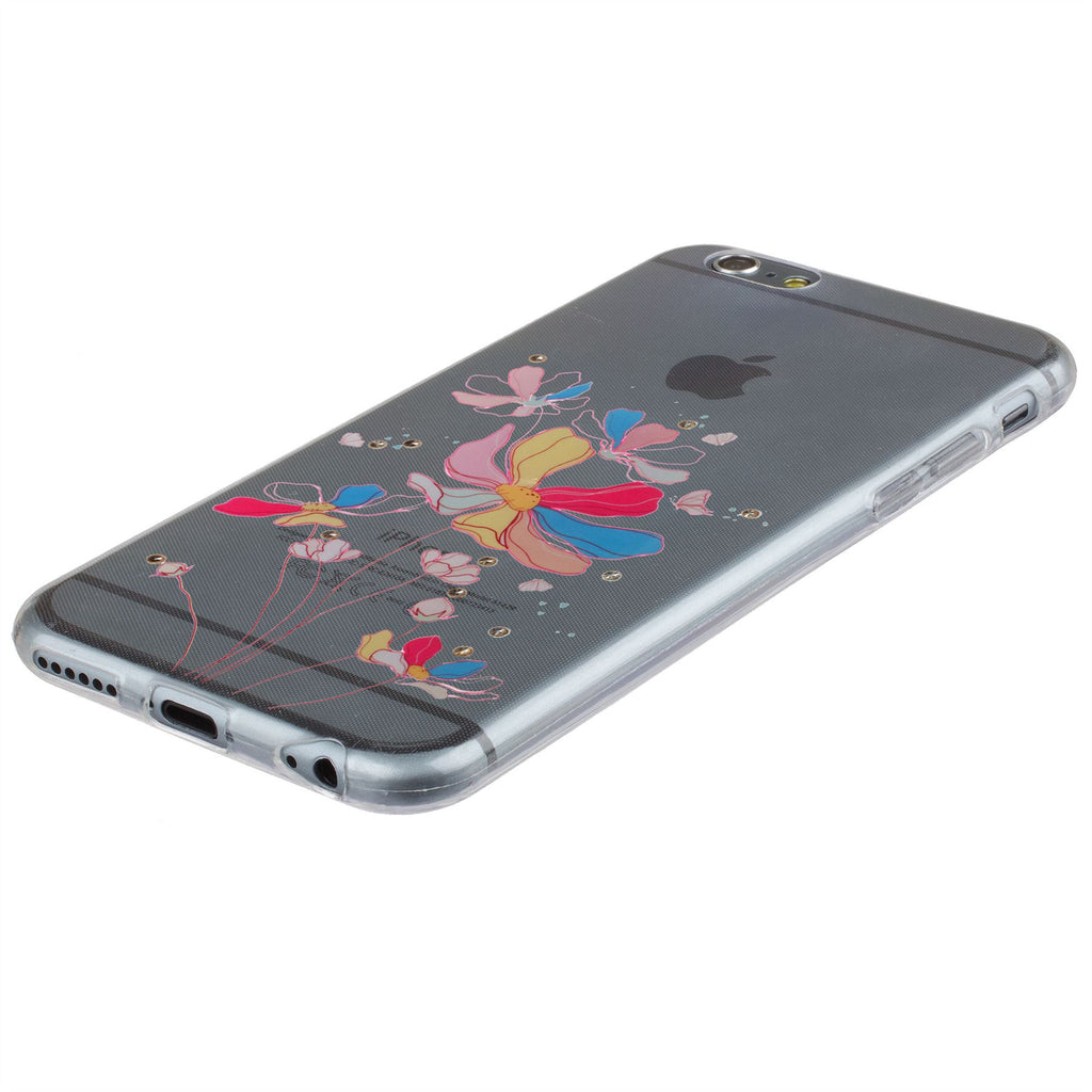 Xcessor Artistic Flower Glossy Flexible TPU case for Apple iPhone 6 / 6S. Transparent / Multicolored