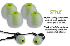 Xcessor (S/M/L) 6 Pairs (12 Pieces) of Silicone Replacement In Ear Earphone S/M/L Size Earbuds. Bicolor. Transparent / Green