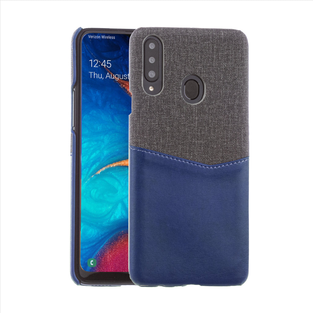 Lilware Card Wallet Kunststoff-Telefonhülle Kompatibel mit Samsung Galaxy A20S. Stofftextur und PU-Leder-Schutzhülle mit Ausweis-/Kreditkartenfach. Blau