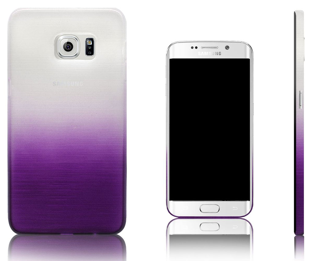 Xcessor Transition Color Flexible TPU Case for Samsung Galaxy S6 edge+ SM-G928A. With Gradient Silk Thread Texture. Transparent / Purple