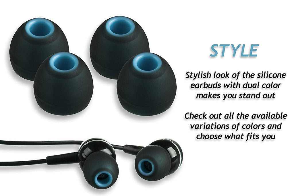 Xcessor (L) 7 Pairs (14 Pieces) of Silicone Replacement In Ear Earphone Large Size Earbuds. Bicolor. Black / Blue