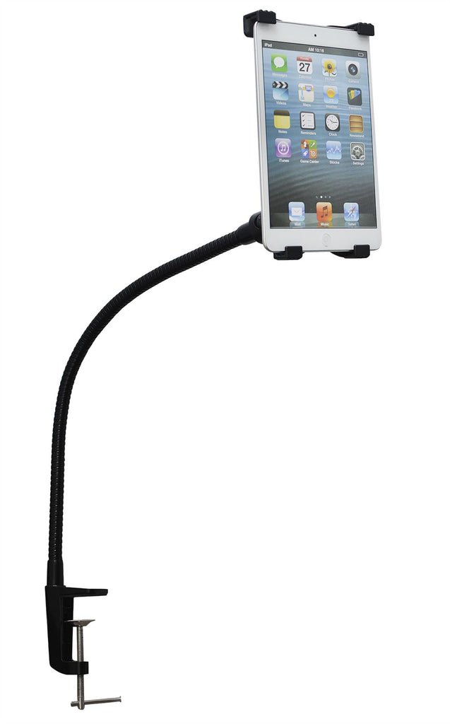 5 in 1 Lilware Universal Table / Headrest / Windscreen Flexible Gooseneck Clamp for Tablet / Apple iPad / iPad mini and Other Devices Within 7 – 10.1”. Adjustable Holder Arm With Fully 360° Degree Adjustable Rotating Mount. Black