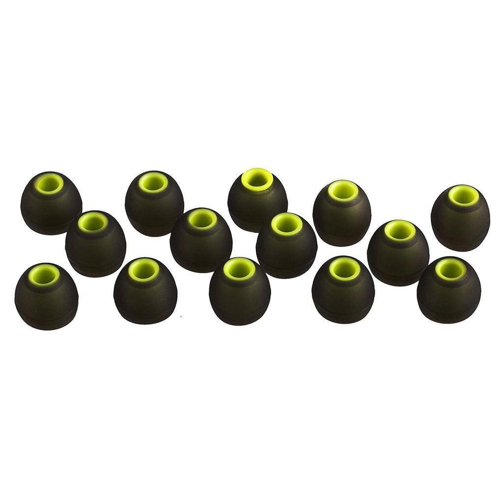 Xcessor (M) 7 Pairs (14 Pieces) of Silicone Replacement In Ear Earphone Medium Size Earbuds. Bicolor. Black / Green