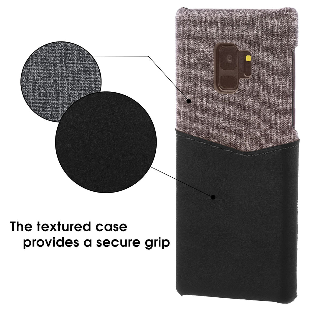 Lilware Card Wallet Kunststoff-Telefonhülle für Samsung Galaxy S9. Stofftextur und PU-Leder-Schutzhülle mit Ausweis-/Kreditkartenfach. Schwarz
