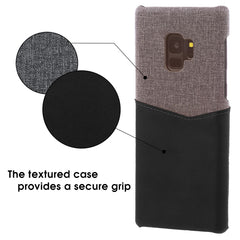 Lilware Card Wallet Kunststoff-Telefonhülle für Samsung Galaxy S9. Stofftextur und PU-Leder-Schutzhülle mit Ausweis-/Kreditkartenfach. Schwarz