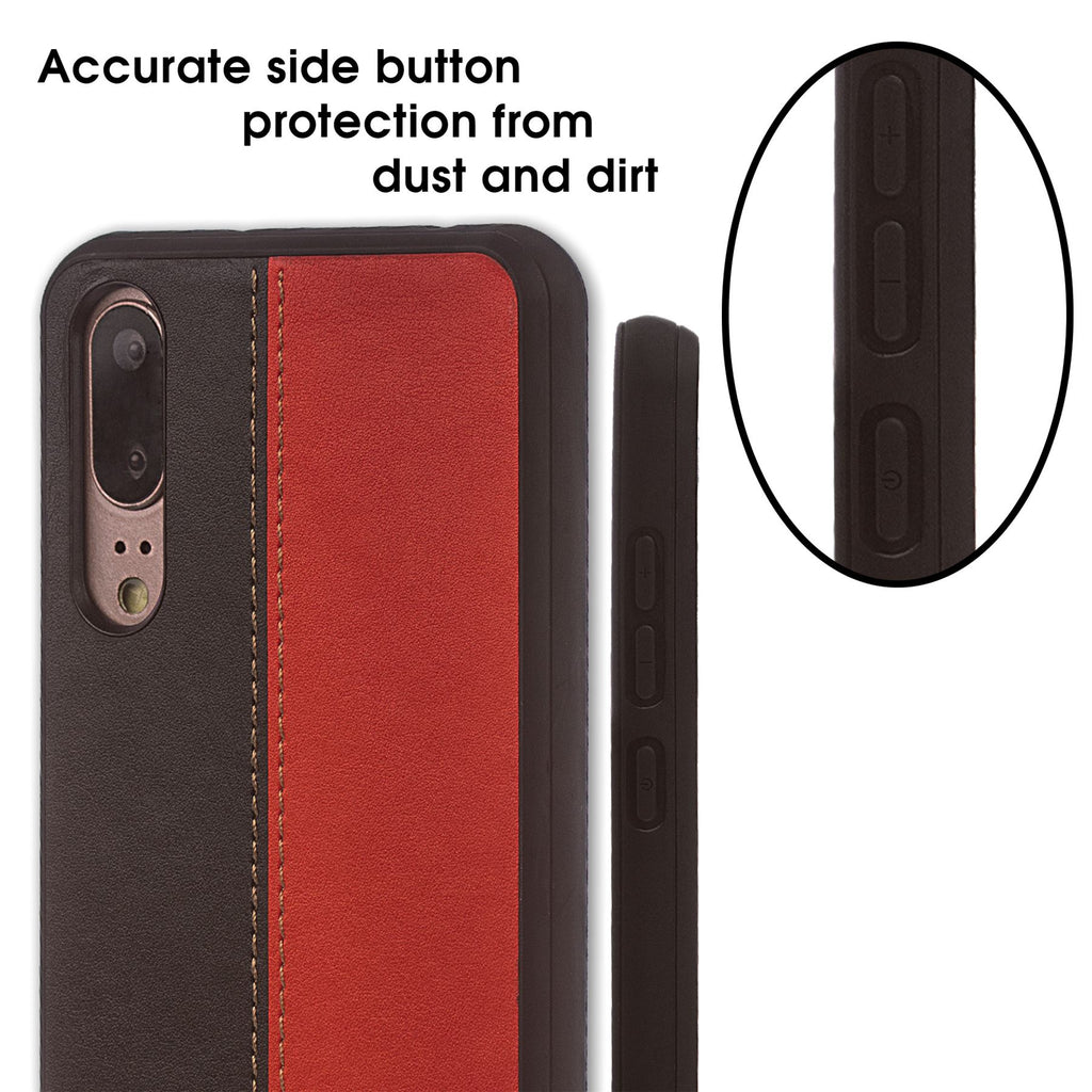 Lilware Bicolor PU Leather Phone Case Compatible with Huawei P20. Red / Black