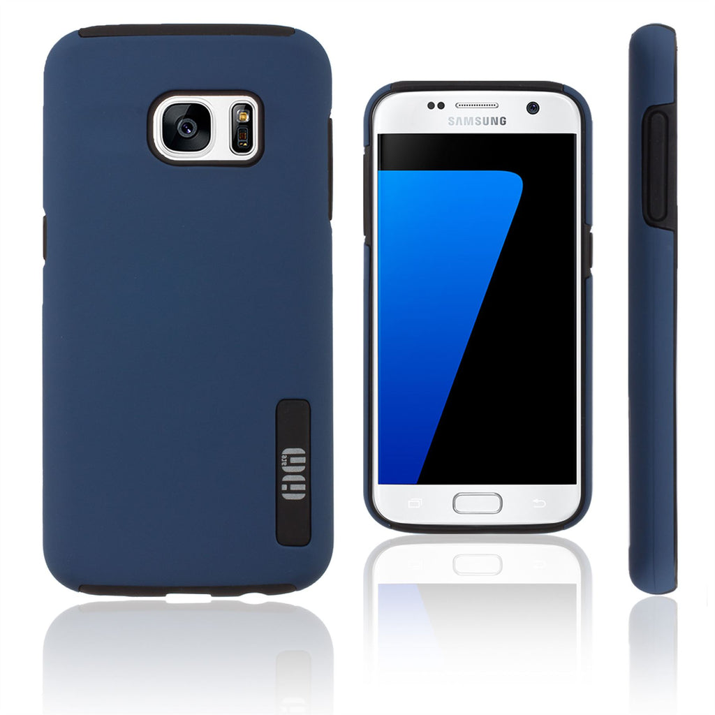 Lilware Smooth Armor Hard Plastic Case for Samsung Galaxy S7. Rugged Dual Layer Protective Cover. Black / Dark Blue