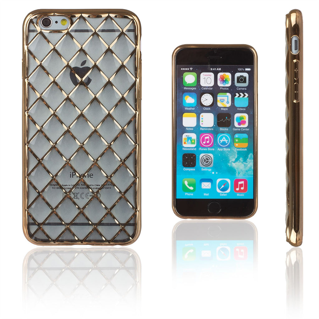 Xcessor Convex Checkered Glossy Flexible TPU case for Apple iPhone 6 Plus / 6S Plus. Transparent / Golden Color