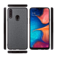 Lilware Canvas Rubberized Texture Plastic Phone Case for Samsung Galaxy A20S. Dark Grey